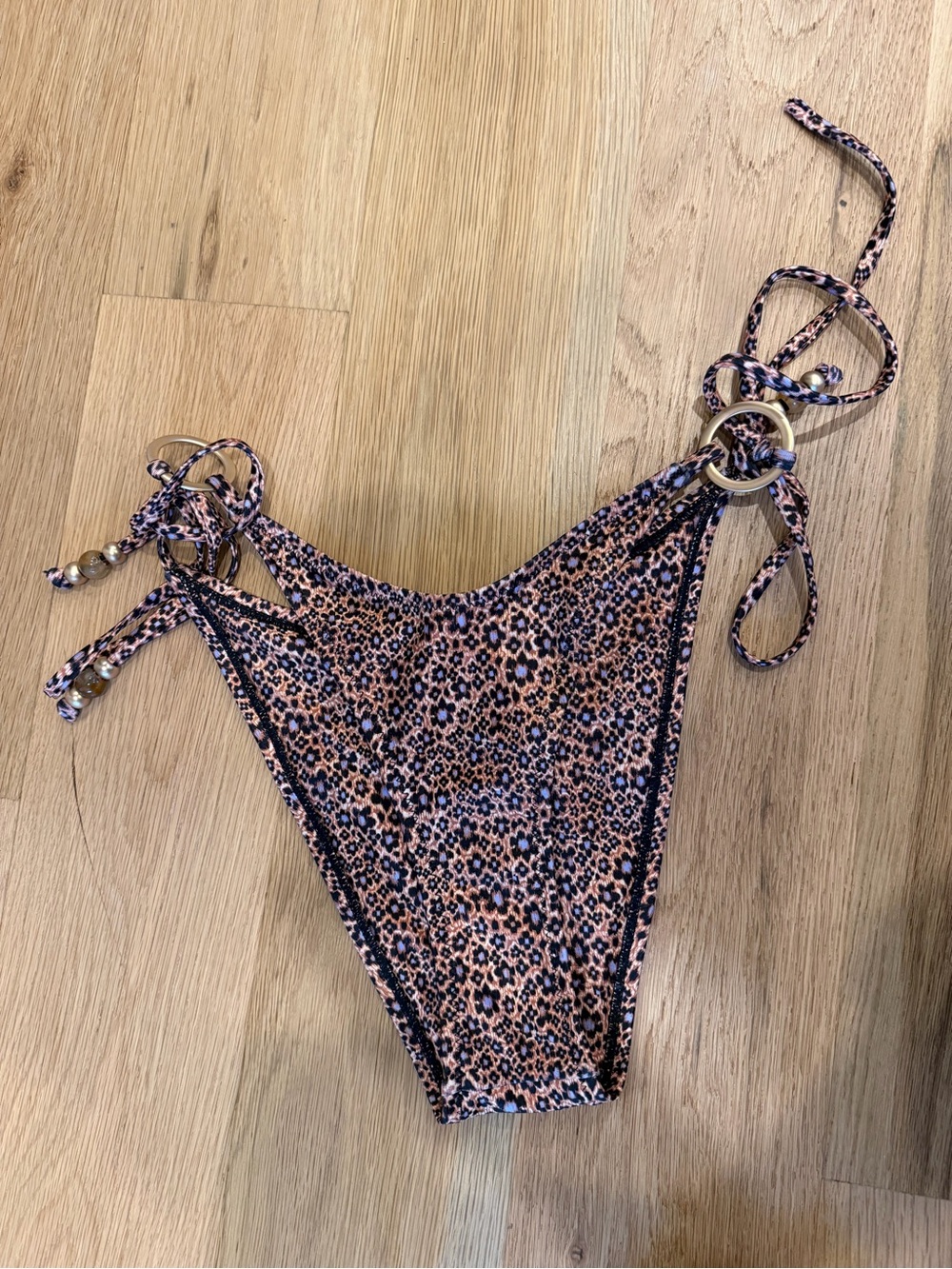 Kulani Kinis Peach and Black Leopard Bandeau Tie-Side Bikini - Picture 3 of 5